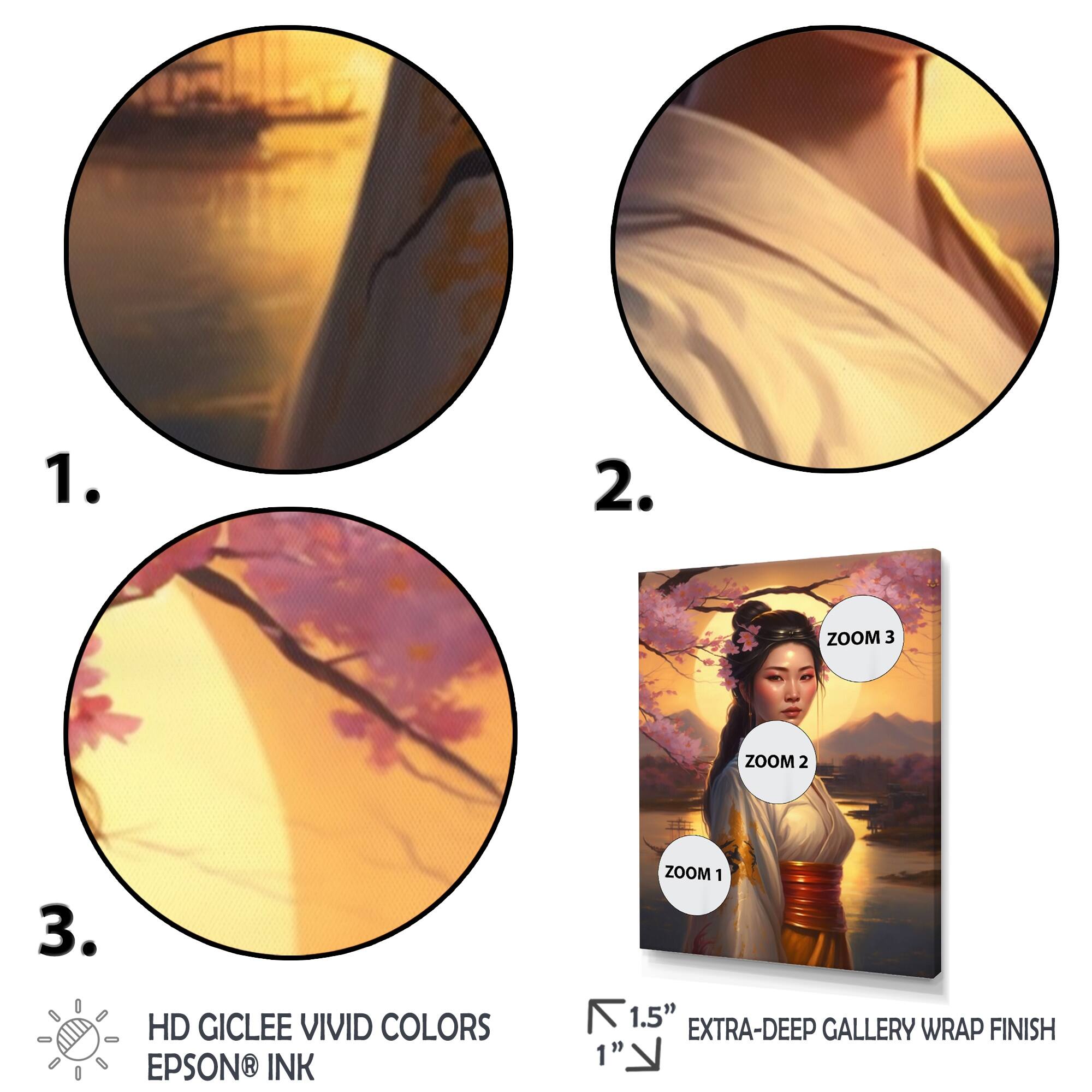 Designart "Japanese Blooming Beauty" Asian Woman Framed Canvas Art